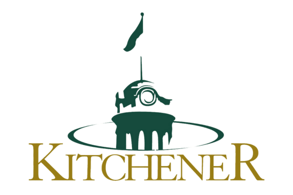 Stylized green and gold logo featuring the name "Kitchener" below a graphic of a building with a dome and flag on top. OCIDM,io Branding and Digital marketing Hamilton, Toronto, Oakville, Mississauga