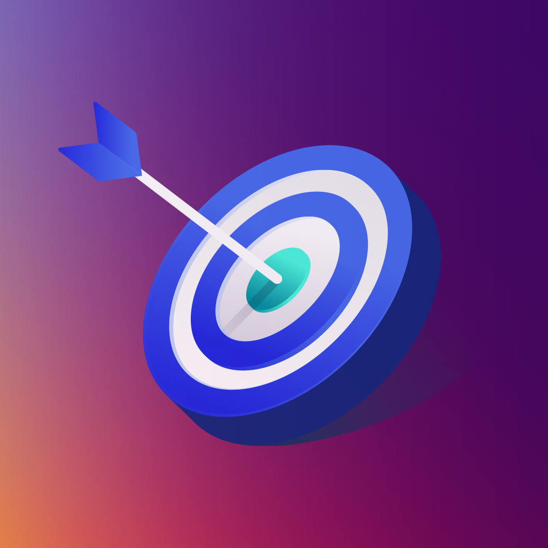 Illustration of a blue and white target with an arrow hitting the bullseye, set against a gradient background. OCIDM,io Branding and Digital marketing Hamilton, Toronto, Oakville, Mississauga